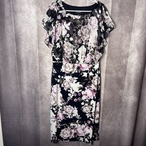 Connected Apparel NWT Floral Midi Dress Womens Size 14 Sheer‎ Overlay NWT